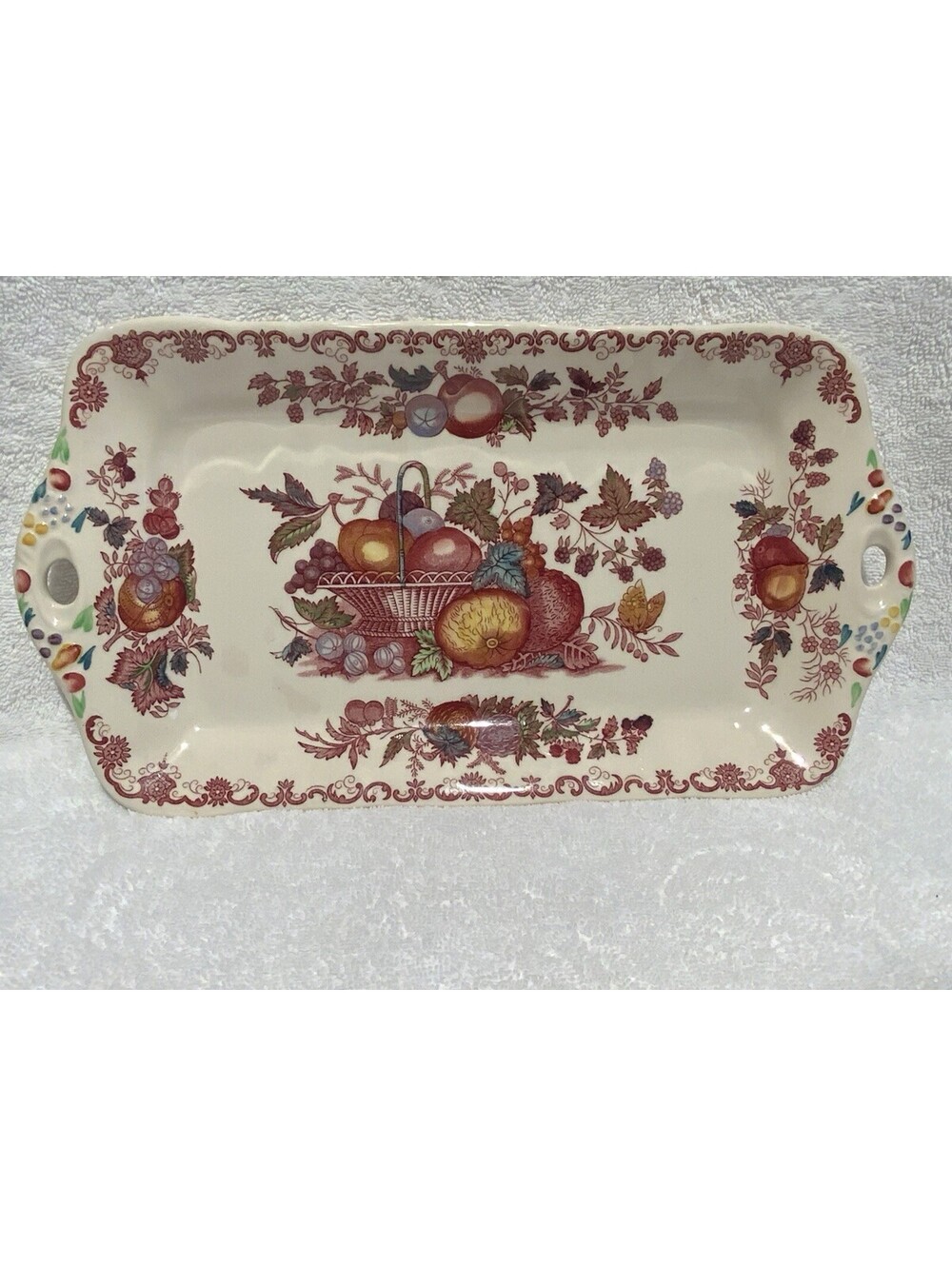 Vintage Mason’s English China 12.5”L x 6.75”W Red Fruit Basket Sandwich Tray